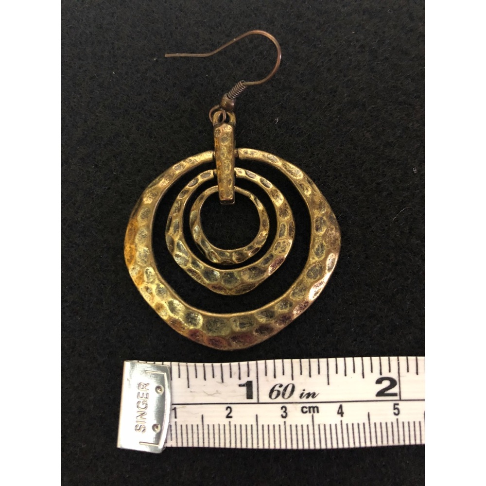 Hammered Brass Triple Hoop Earrings - Picture 8 of 8